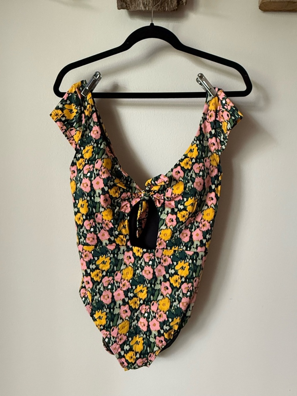 Boden Floral One Piece Swimsuit Size 8 Deep V Tie Front Pink Green Yellow